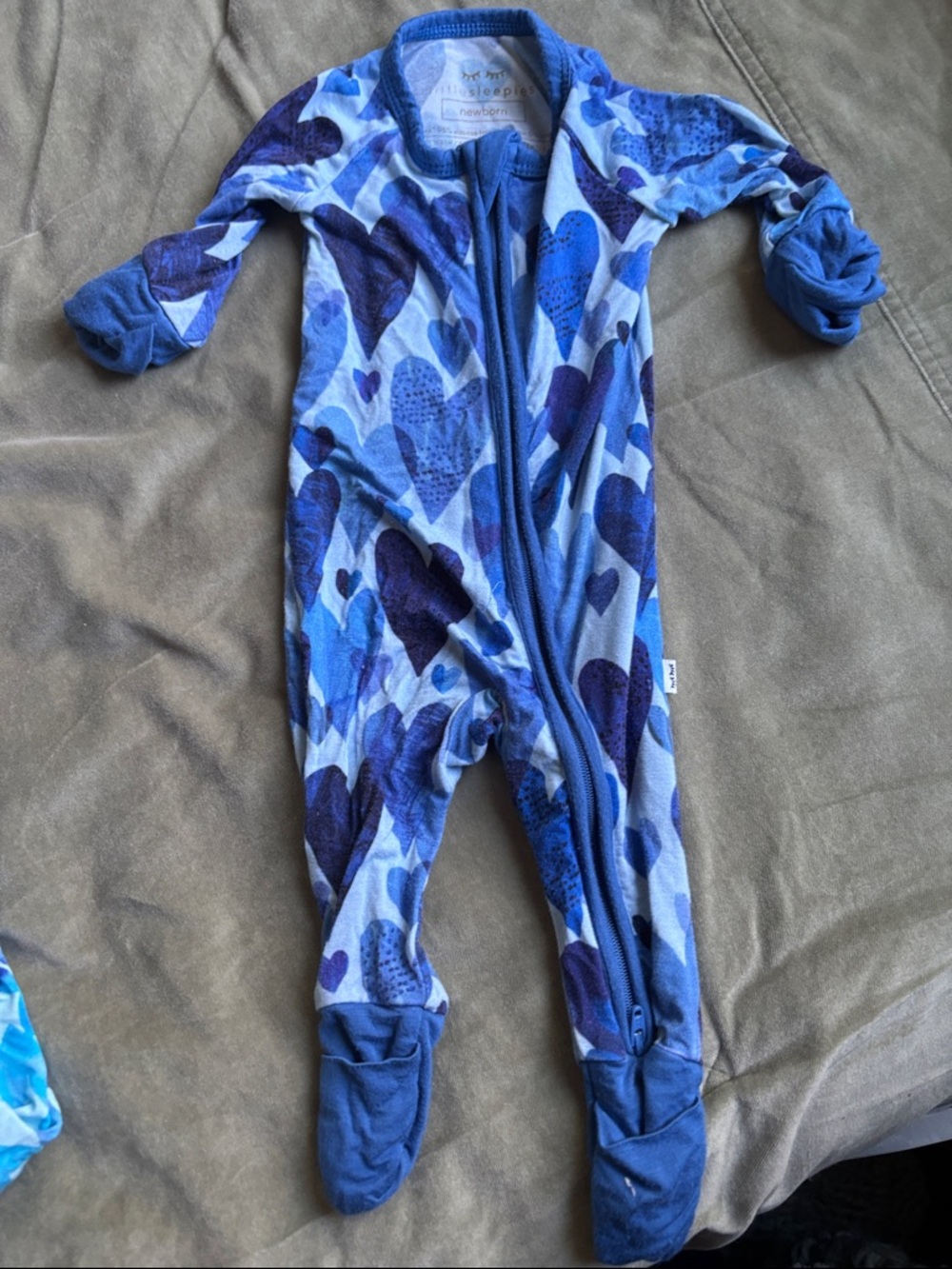 Little Sleepies Blue Heart-Print Footed One-Piece
